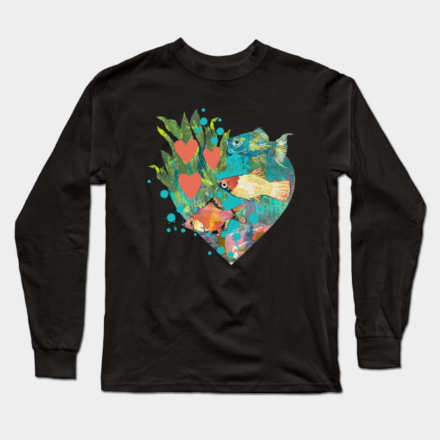 Artistic Fish Tank Sacred Heart Tropical Fish Long Sleeve T-Shirt by Gina's Pet Store